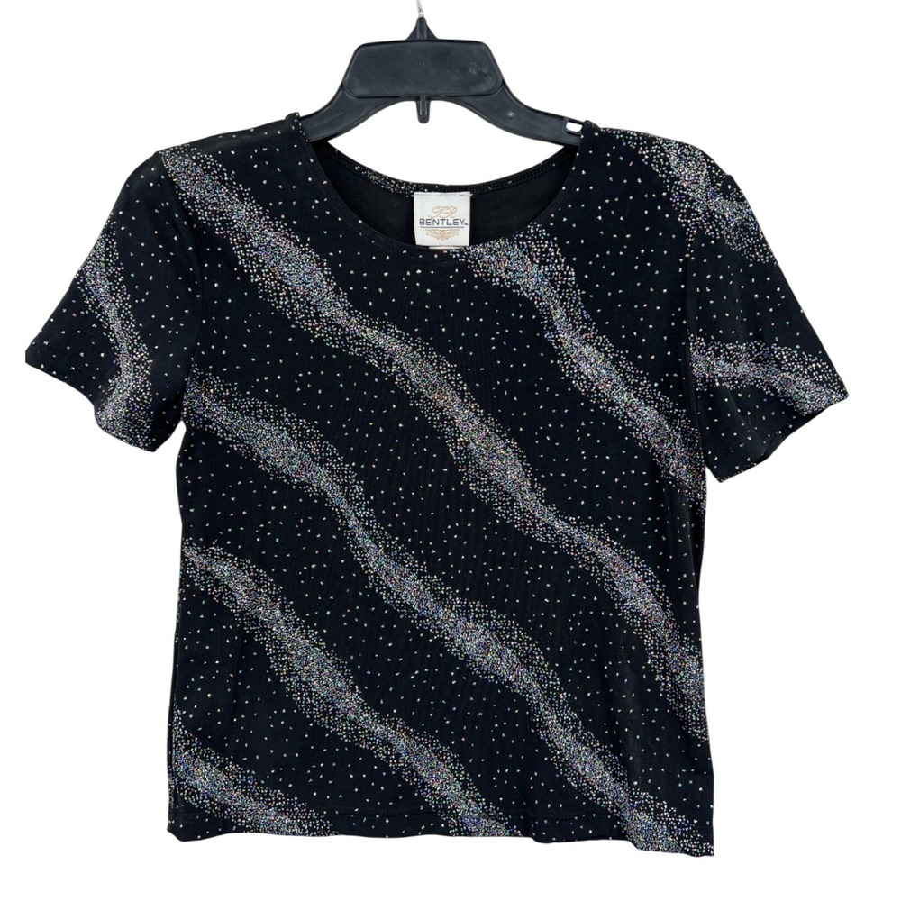 TR Bentley Glitter Wave Top Womens S Black Sparkle Short Sleeve Retro Y2K Party